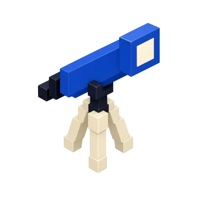 Telescope voxel icon, animated loop