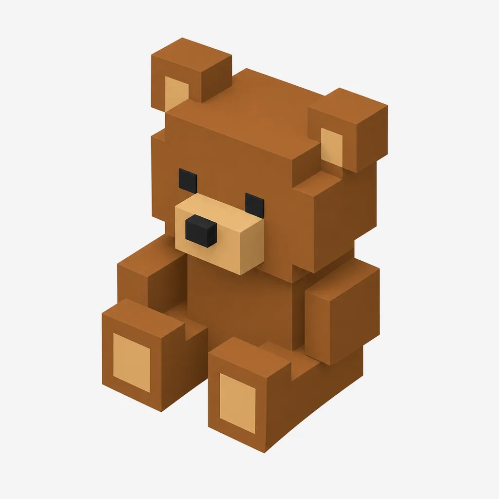 Teddy Bear voxel icon, 3D model still