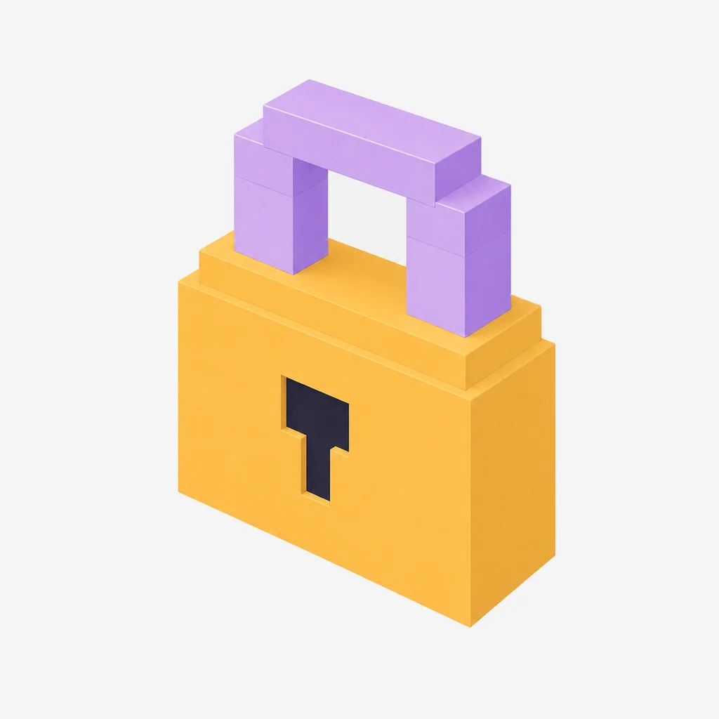 Locked voxel icon, Directed — Plum Gold