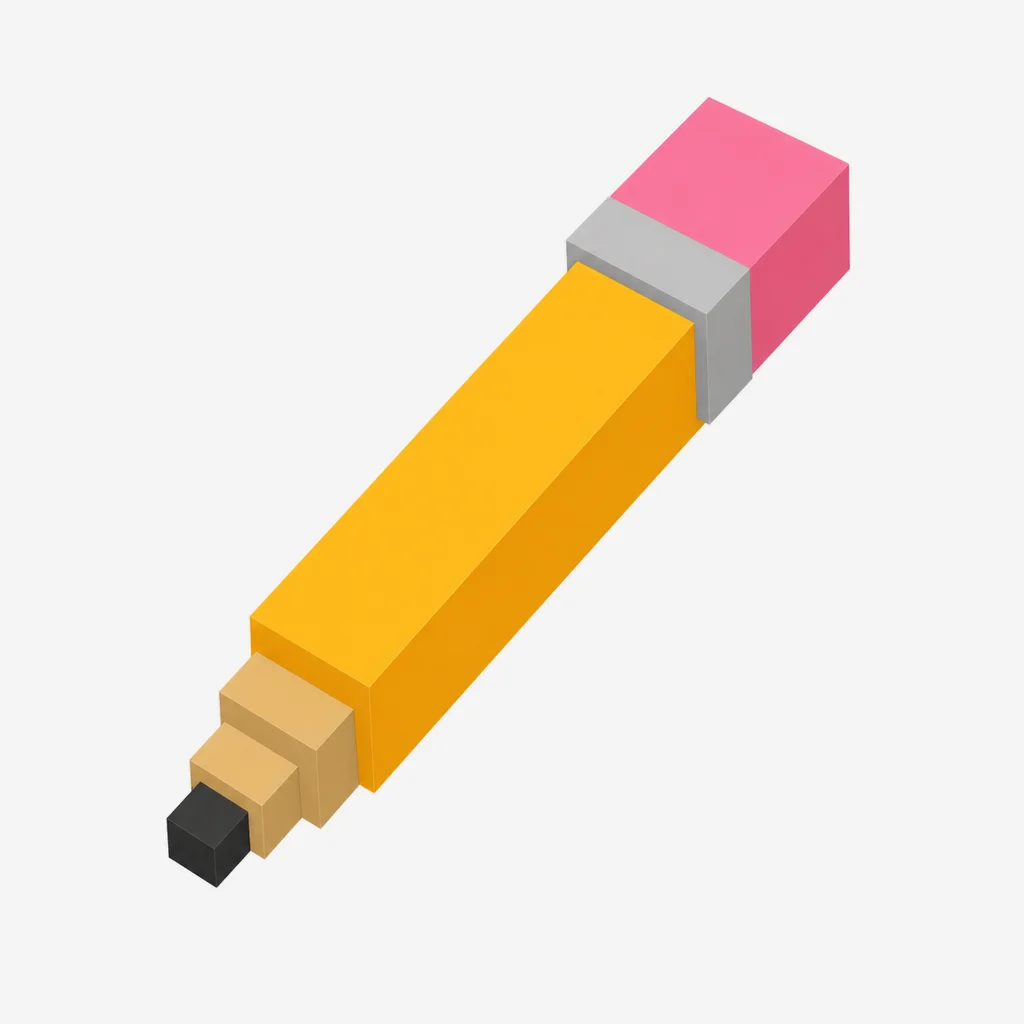 Pencil voxel icon, 3D model still