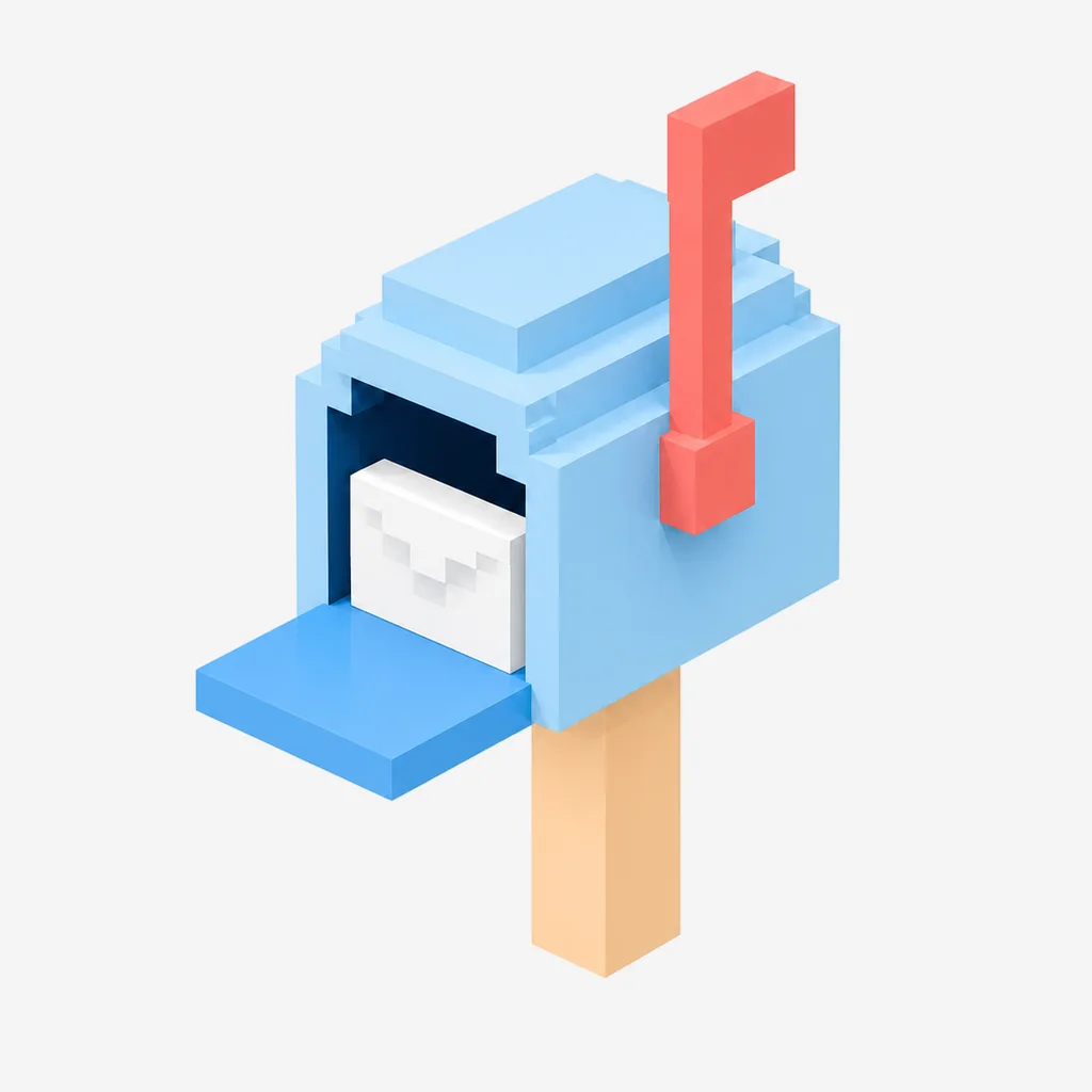 Mailbox With Raised Flag voxel icon, Directed — Sky Melon