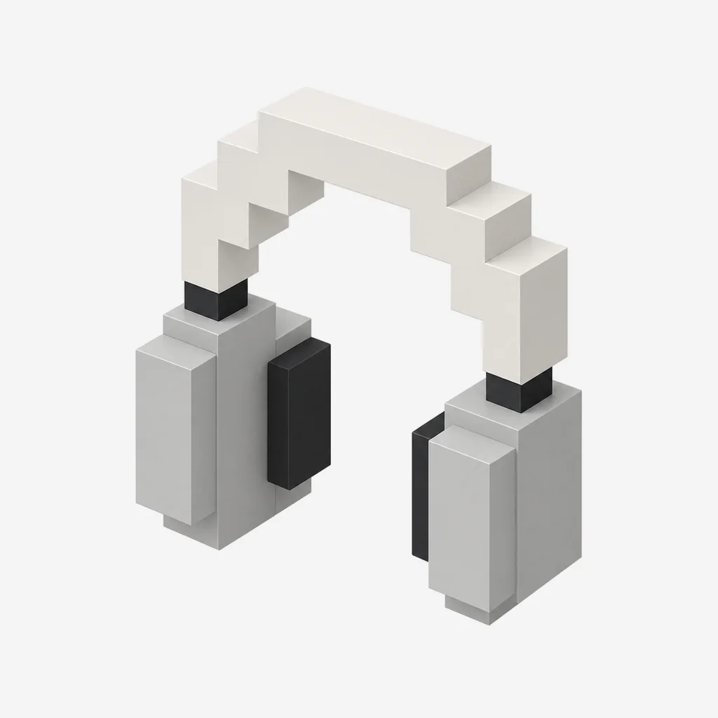 Headphones voxel icon, 3D model still