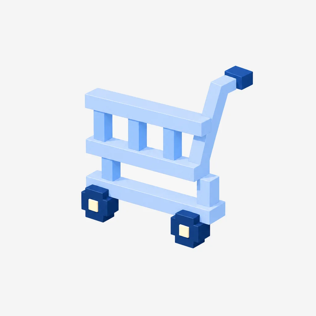 Shopping Cart voxel icon, Directed — Blue Cream